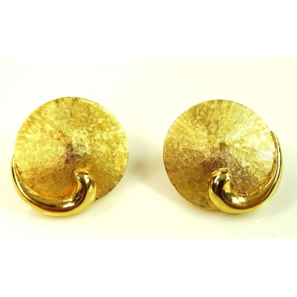 Vintage Signed Boucher Clip-On Earrings Gold Tone Swirl Round Textured Designer